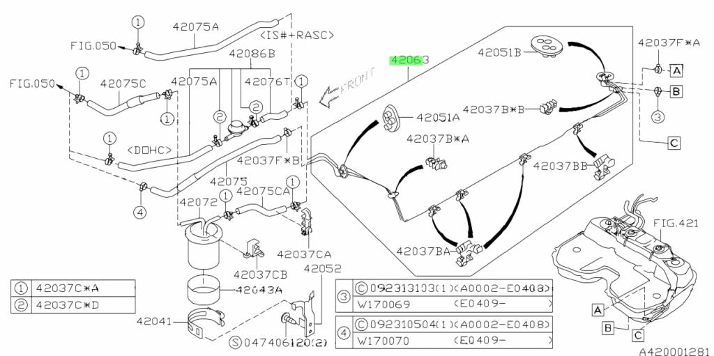 42063FE000 Subaru Fuel Line Front to Rear Internally 2001-2007