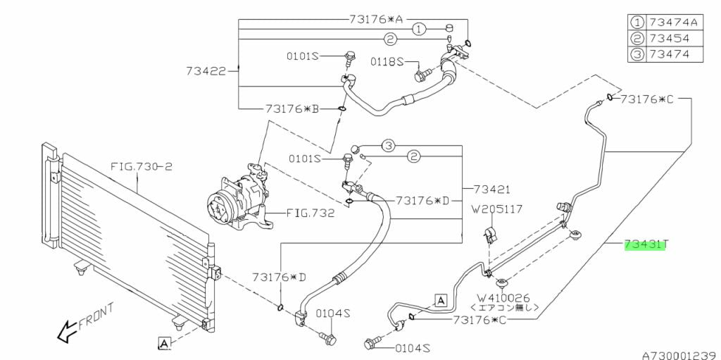 73431FG003 Subaru Air Con Liquid Evaporator Pipe 2008-2014