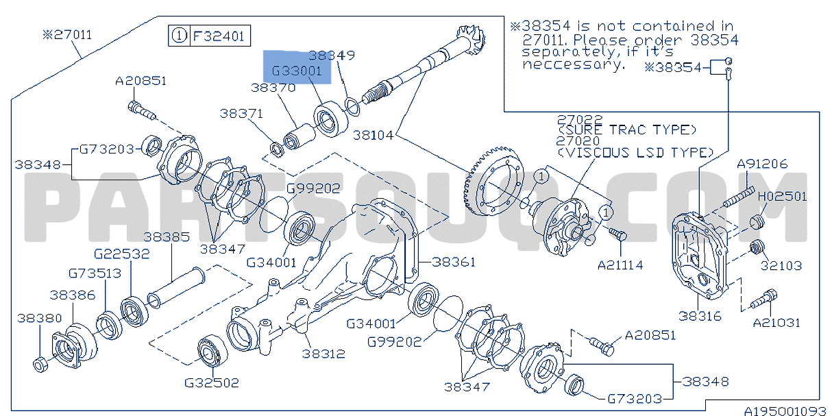 806330010 Subaru Rear Diff Pinion Roller Bearing (R160 & R180)
