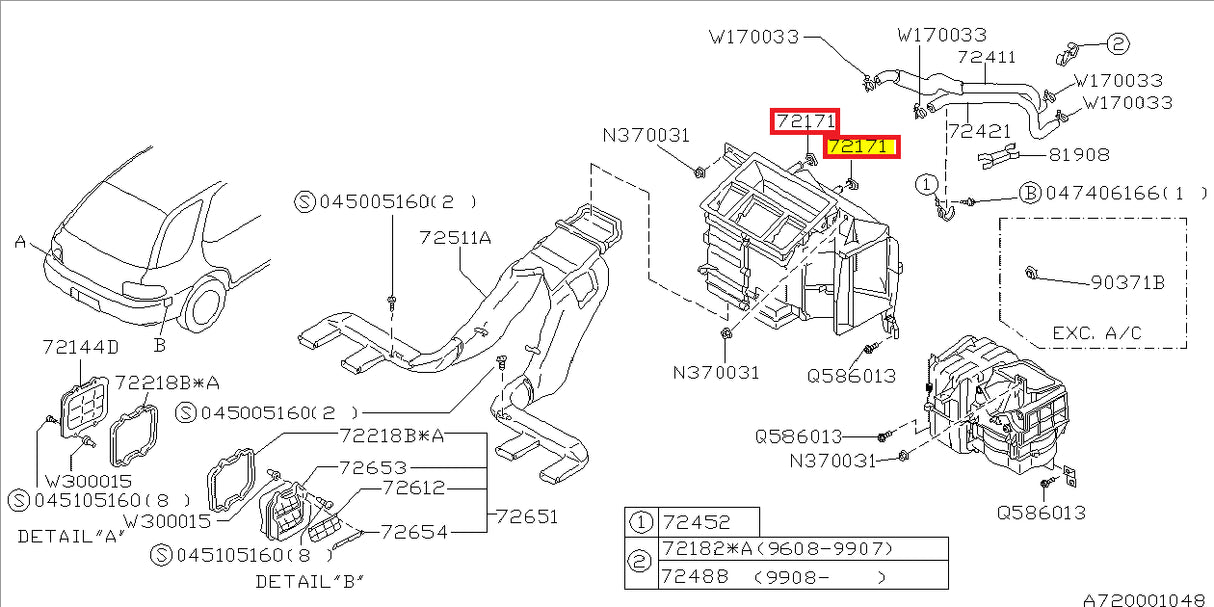 72060AA010 Subaru Hearter Sytem Grommet 1992-2001