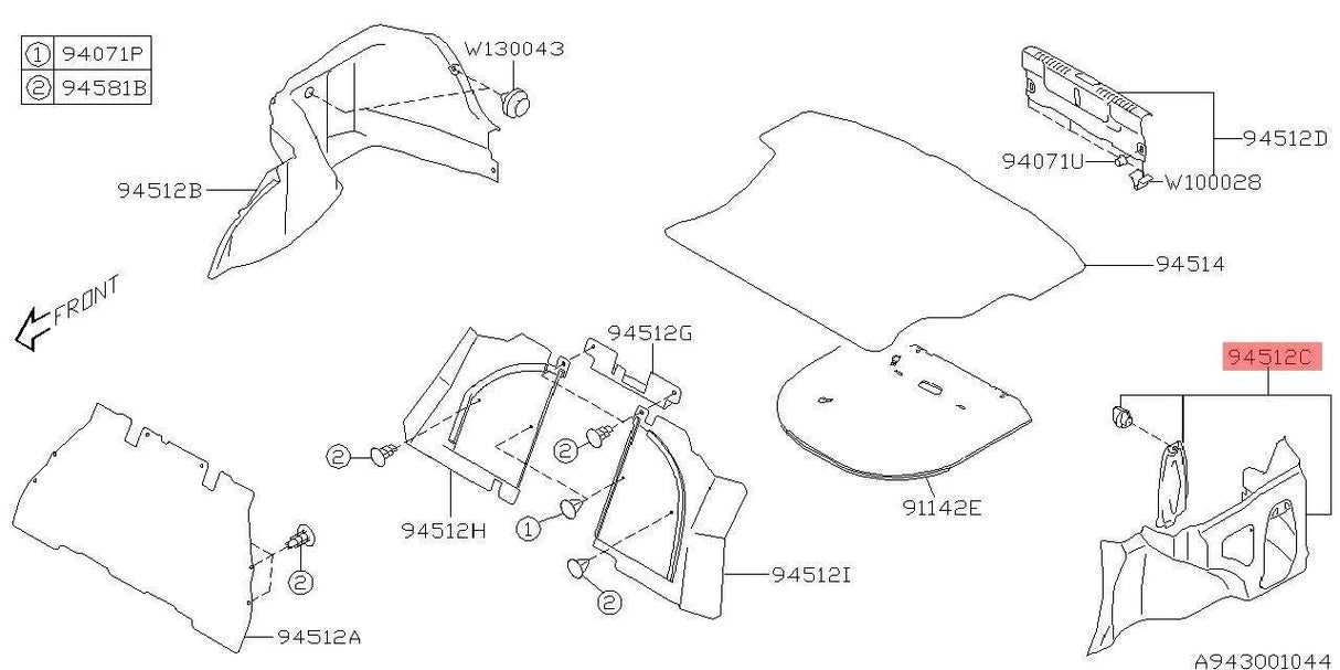 94511FE010 Subaru Boot Side Trim Panel LH 2001-2004