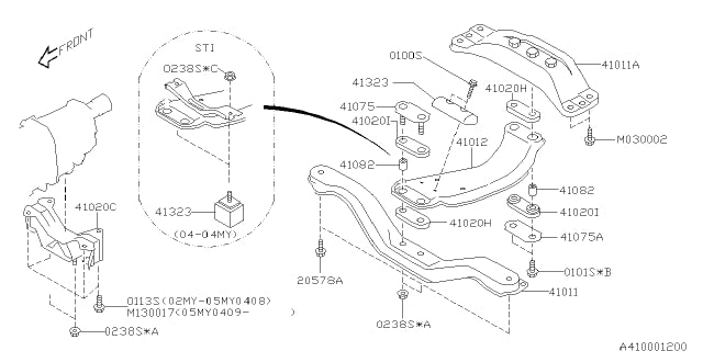 41011FE010 Subaru Crossmember Gearbox 2000-2003