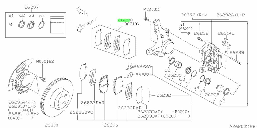 26298FE010 Subaru Front Brake Pad Shim Set 4 Pot