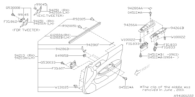 61282FG010 Subaru Front Door Inner Weather Strip L/H 2008-2014