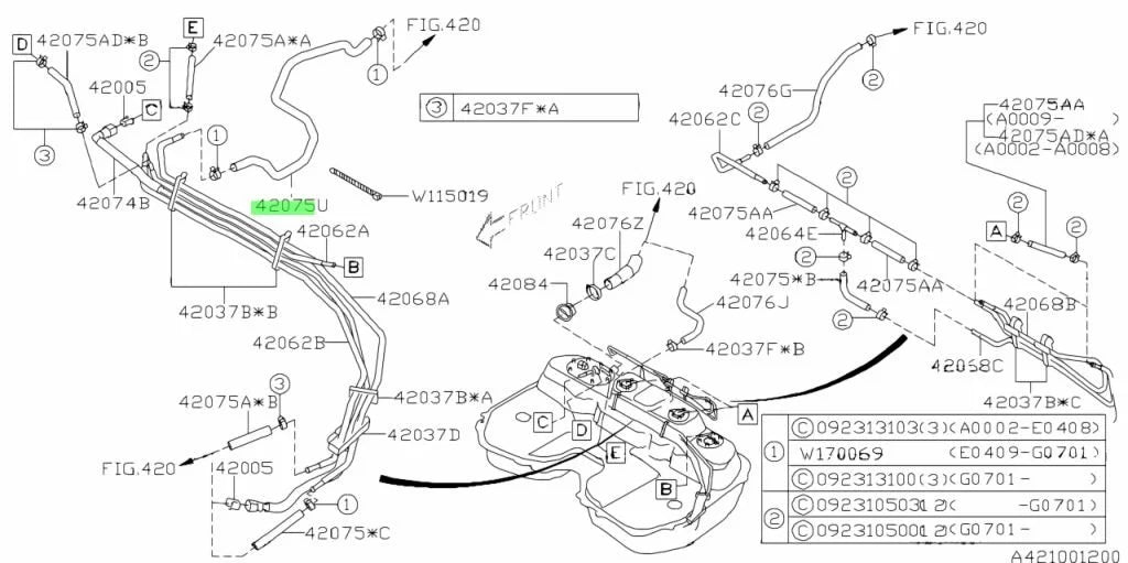 42075FE020 Subaru Fuel Purge Hose 2000-2007