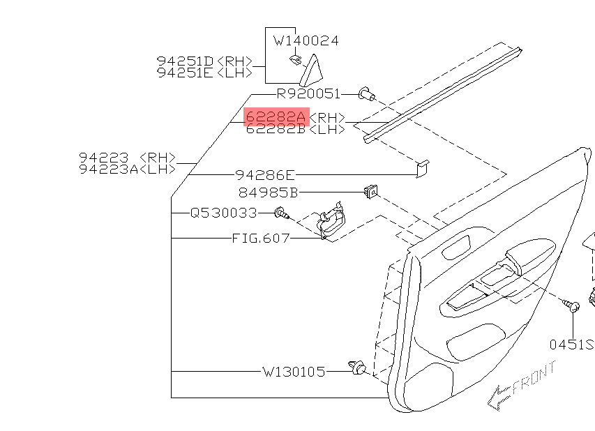 61282FG030 Subaru Rear Door Inner Weather Strip L/H 2008-2014