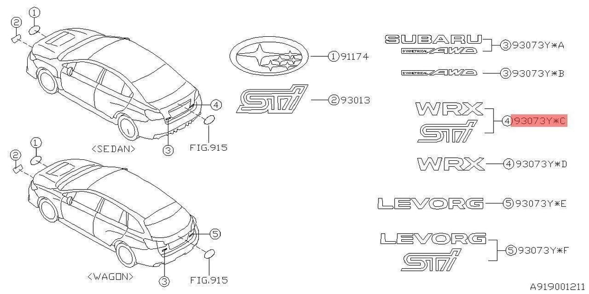 93079VA020 Subaru Rear STI/WRX Boot Badge 2014-2018