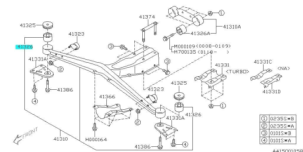 41322FE030 Subaru Rear Diff Outrigger Body Mount Bush R/H 2002-2007