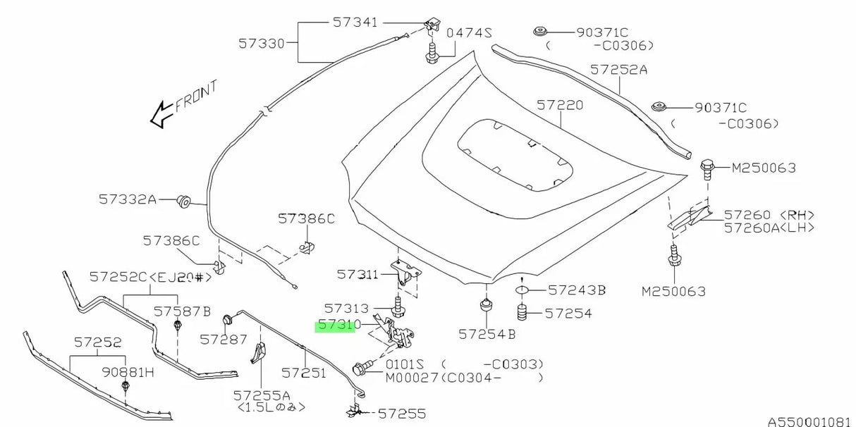 57310FE070 Subaru Hawkeye Bonnet Latch 2005-2007