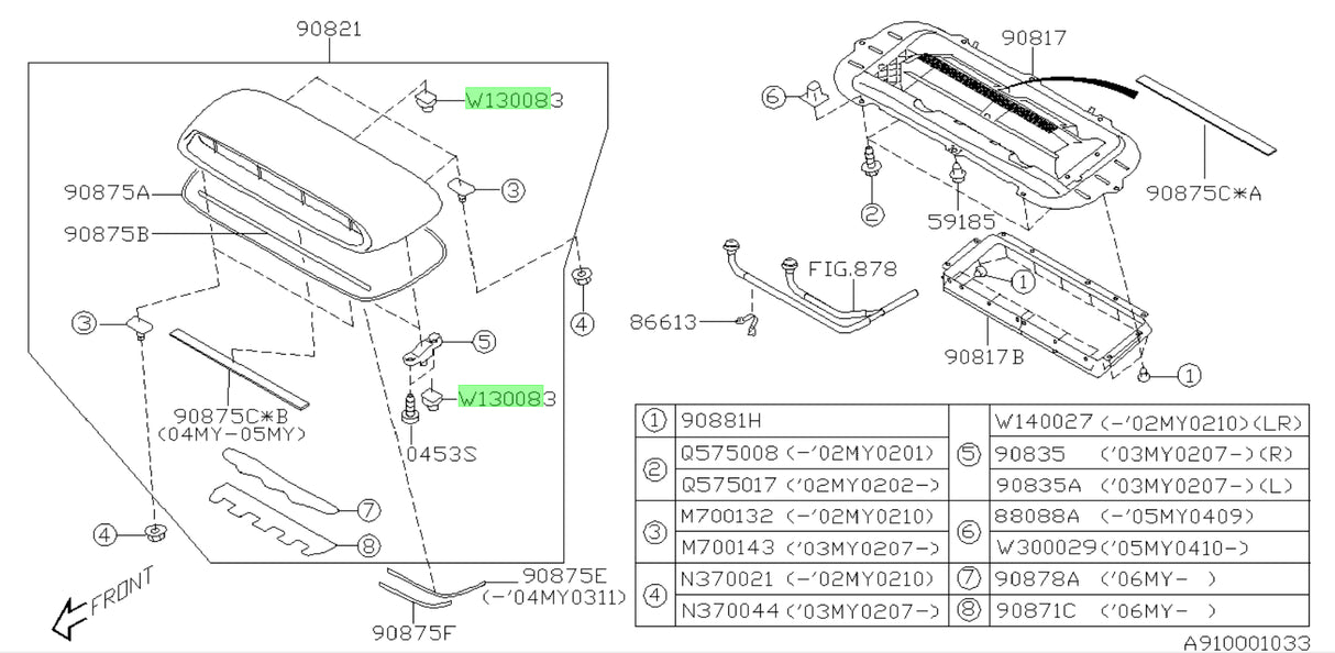 909130083 Subaru Bonnet Scoop Slider Clips D9 2002 Onwards