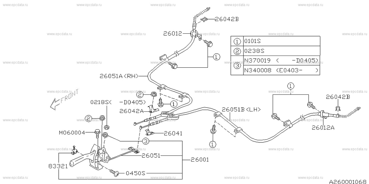 26051FE090 Subaru Hand Brake Cable WRX L/H 2004-2007