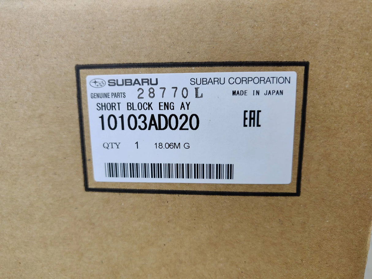 10103AD020 Subaru Short Engine Block Ass Type RA EJ257 2.5 litre