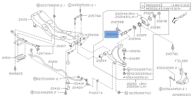 20217FA102 Subaru Transverse Link Fitting 2003-2007