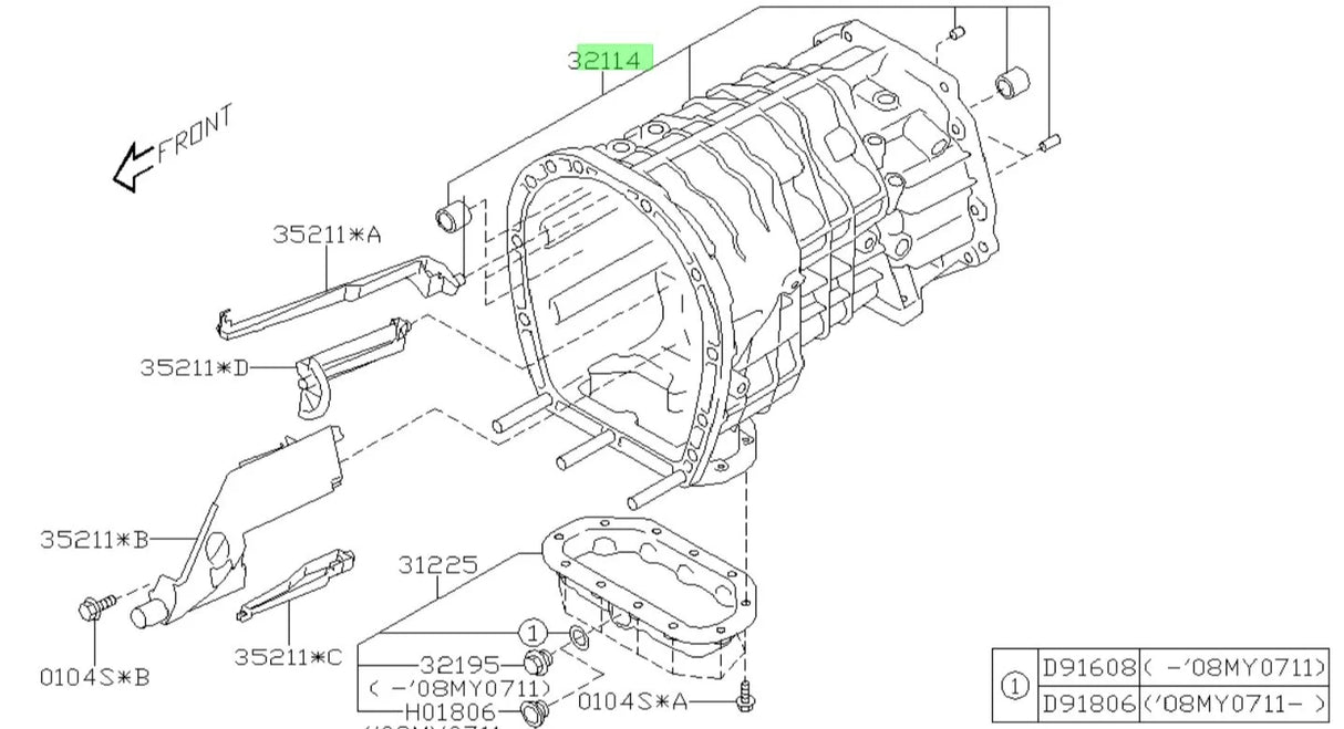 32114AA180 Subaru Gearbox Maincase Electric Centre Diff 6MT 2008 Onwards
