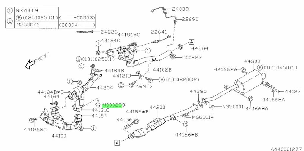 901000239 Subaru Exhaust Bolt M6 1992-2012