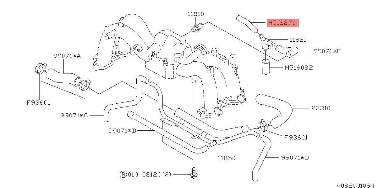 807512271 Subaru PVC Hose 12x18 1993-2002
