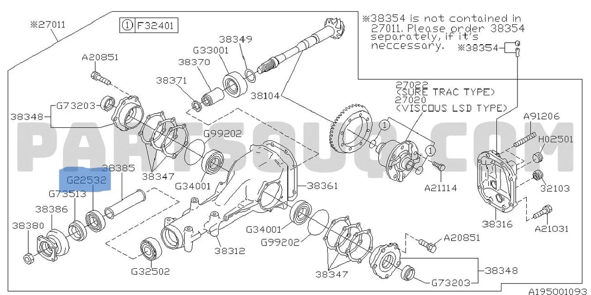 806225320 Subaru Rear Diff Pinion Shaft Ball Bearing (R160 & R180)