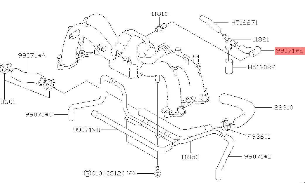 99071AA360 Subaru Crankcase Vacuum Hose 1993-2002