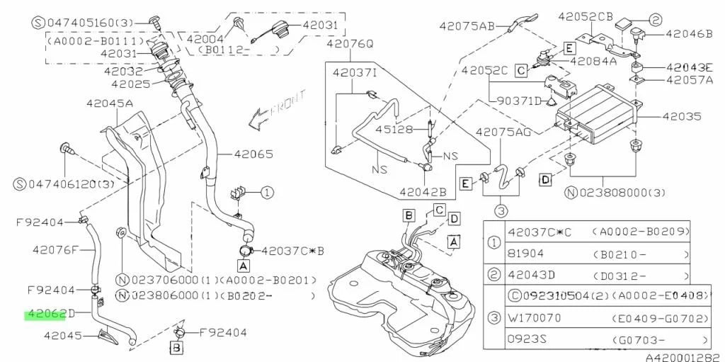 42062FE010 Subaru Fuel Filler Neck Vent Pipe 2001-2007
