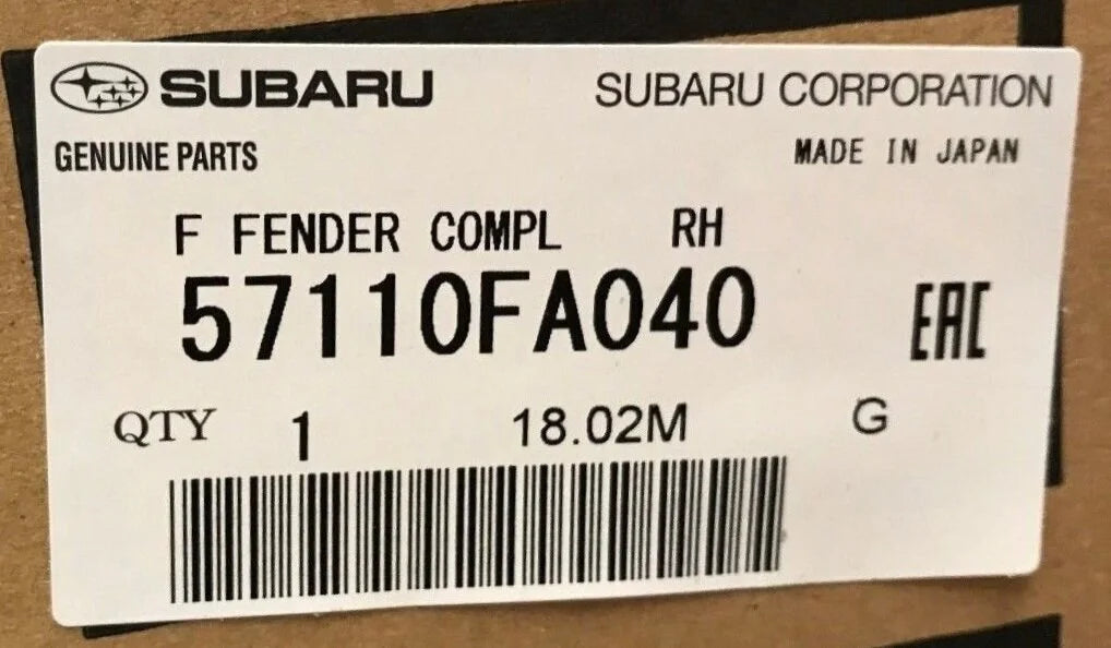 57110FA040 Subaru Front Wing GC8 R/H 1992-2001