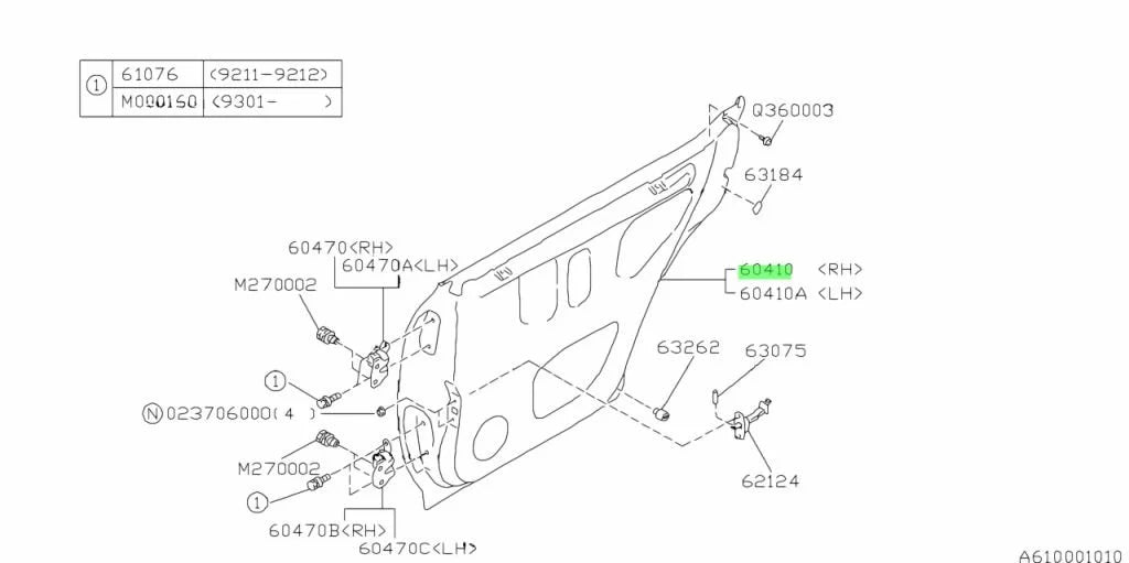 61400FA011 Subaru GC8 Rear Door L/H 4 Door 1993-2001