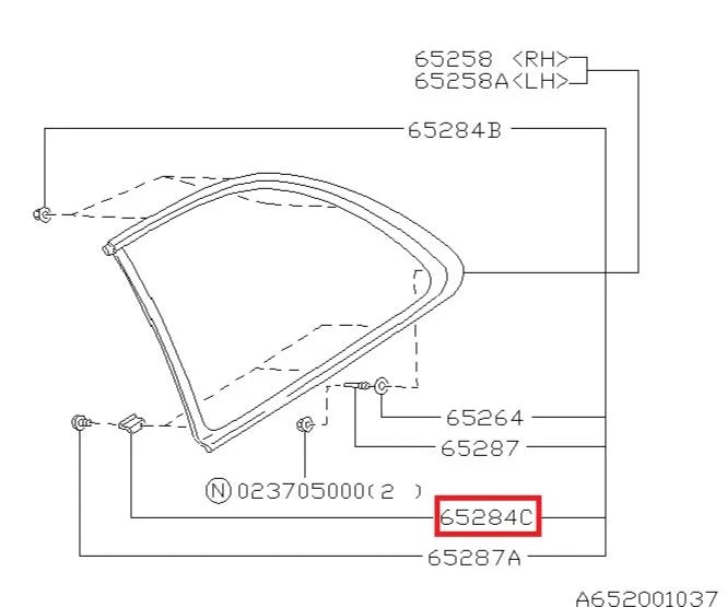 65225FA080 Subaru Rear Quarter Window Molding Clip (B) 1996-2000