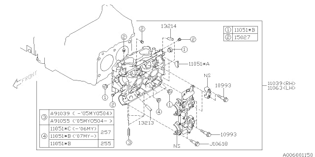 11063AA841 Subaru Cylinder Head WRX L/H 2ltr 2002-2005