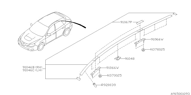 91046FG000 Subaru Roof Moulding R/H 2008