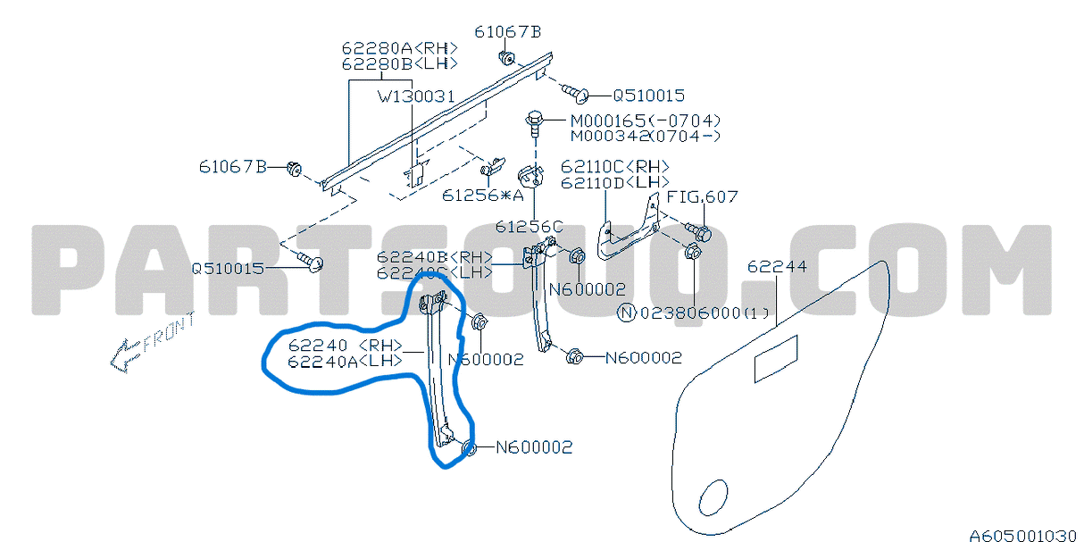 62240FE040 Subaru Rear Door Window Sash Assembly R/H Front