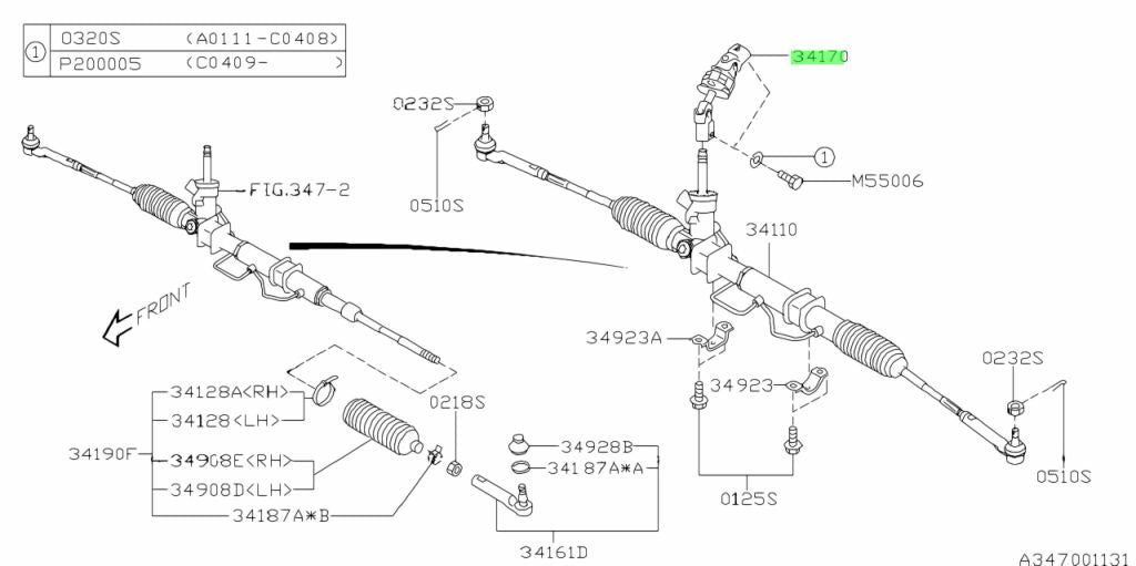 34170SA000 Subaru Forester Steering UJ 2002-2007