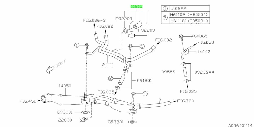 11815AB760 Subaru PCV Valve Crankcase Hose