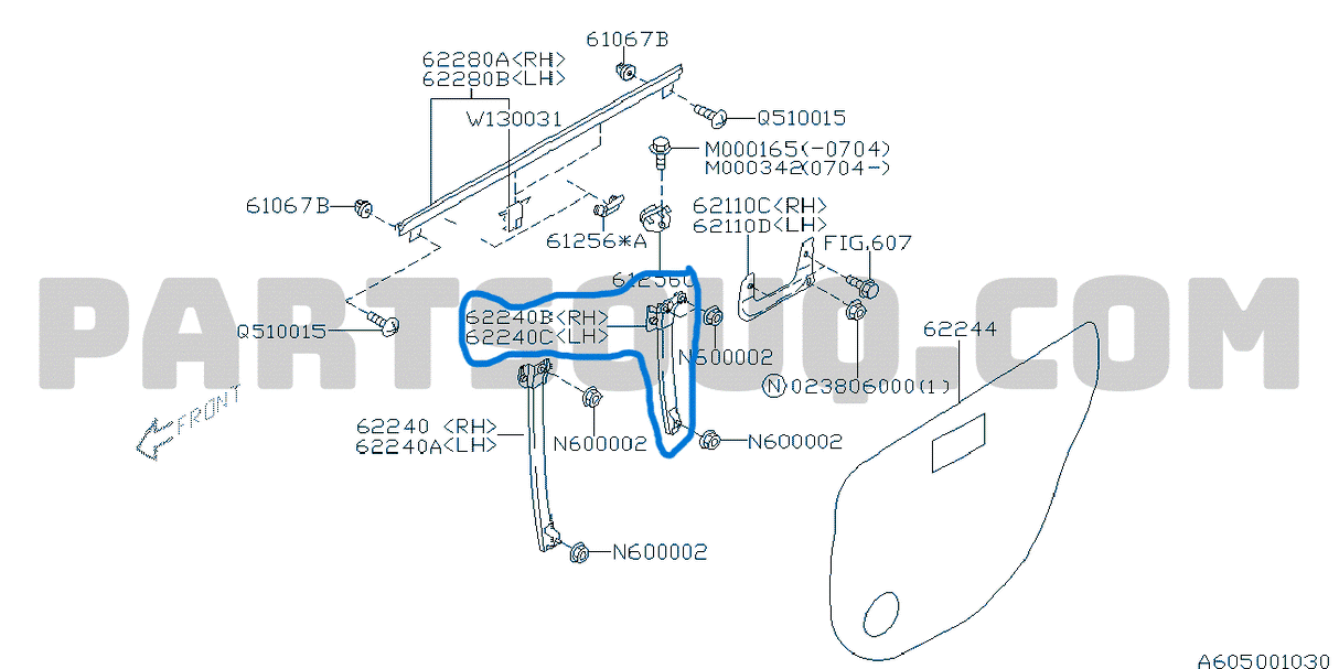 62240FE060 Subaru Rear Door Window Sash Assembly R/H Rear