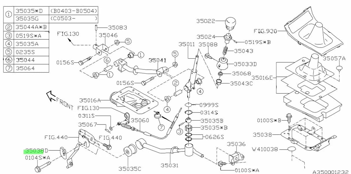 35038FE000 Subaru Gear Shift Cable Plate 2004 Onwards