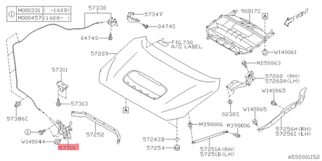 57310VA000 Subaru Bonnet Latch 2014 Onwards