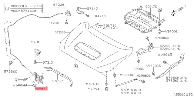 57310VA000 Subaru Bonnet Latch 2014 Onwards