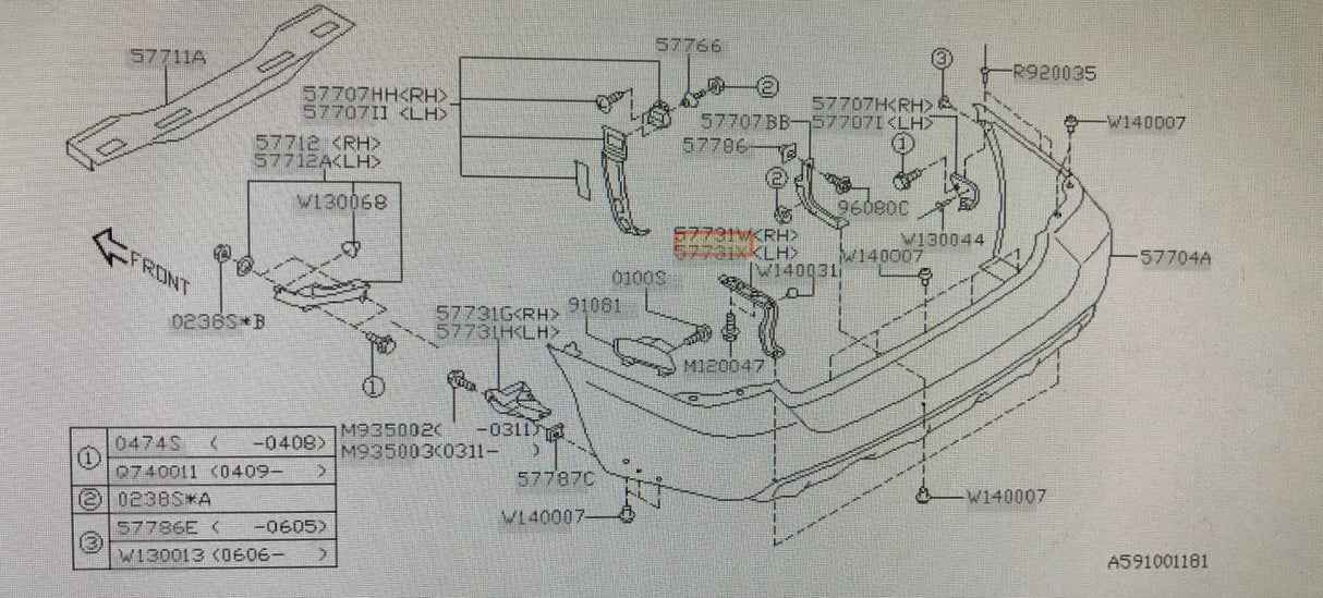 57714SA0209P Subaru Forester Rear Bumper Stay Bracket R/H 2002-2007
