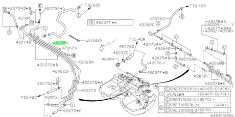 42075FE020 Subaru Fuel Purge Hose 2000-2007