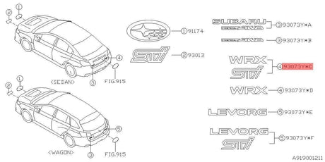 93079VA020 Subaru Rear STI/WRX Boot Badge 2014-2018