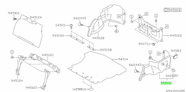94510FA021 Subaru Boot Carpet Trim L/H 1992-2000