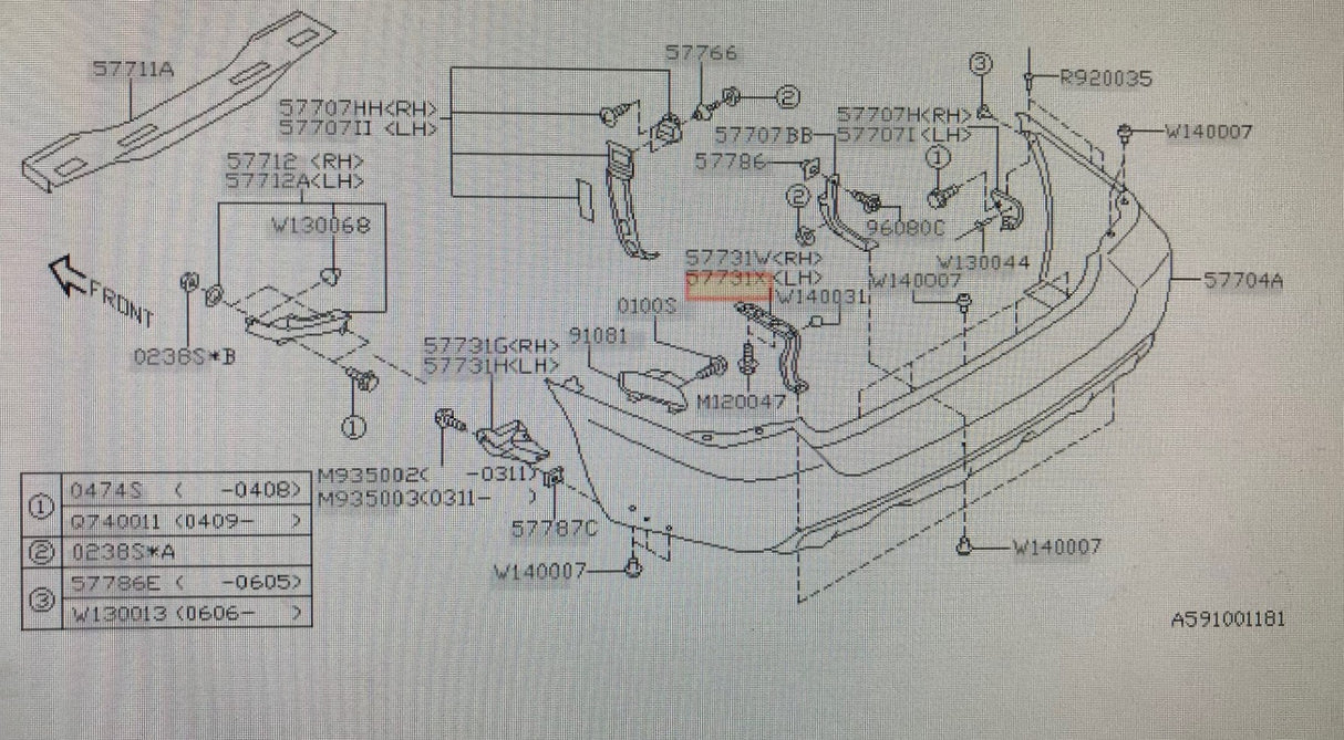 57714SA0309P Subaru Forester Rear Bumper Stay Bracket L/H 2002-2007