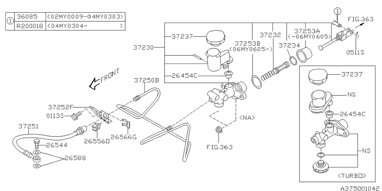 37251FE030 Subaru Clutch Hose 2005-2007