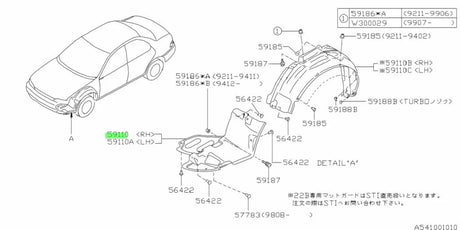 59110FA071 Subaru  Wheel Arch Liner Front Lower Section L/H 1992-1998