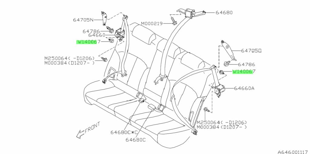 909140067 Subaru Rear Seat Belt Clip 2 Piece D9