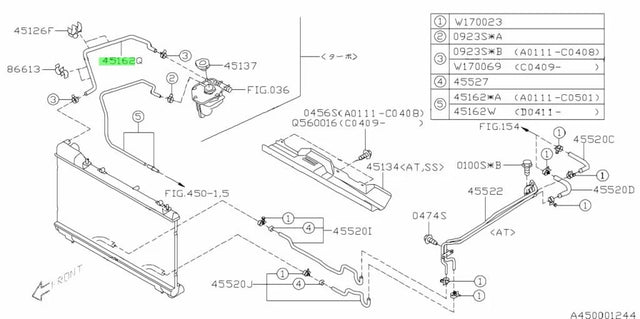 45162FC090 Subaru Header Tank to Radiator Over Flow Hose