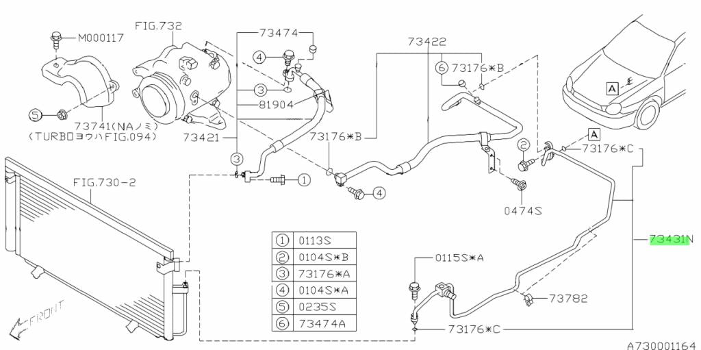 73431FE090 Subaru Air Con Liquid Evaporator Pipe 2005-2007