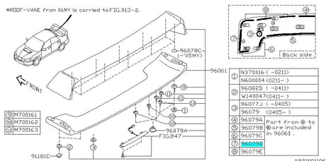 96077FE110  Subaru Rear Spoiler Packing (D) 2001-2007