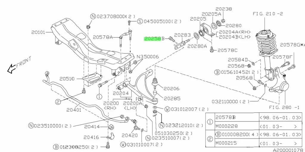 20217FA200 Subaru Front Suspension Bolt 2004-2007