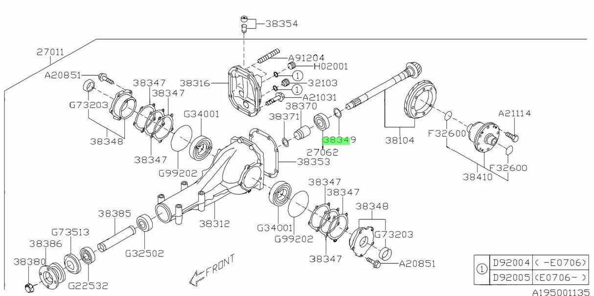 38336AA420 Subaru Spacer 2 Pinion 3.66T