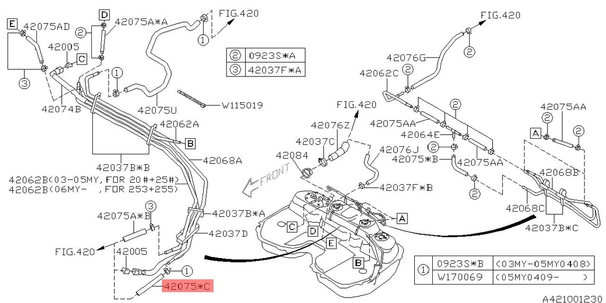 42075FE410 Subaru Fuel Evaporator Hose 2001-2007