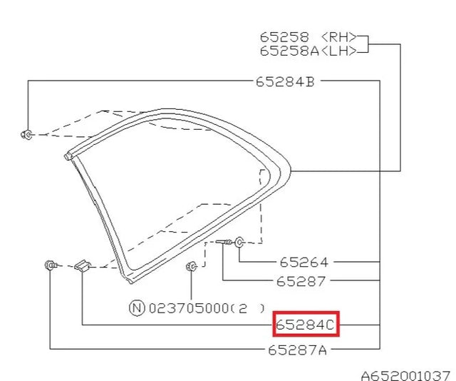 65225FA080 Subaru Rear Quarter Window Molding Clip (B) 1996-2000